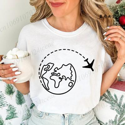 Global Traveling Travel Around The World T-Shirts for Women, Funny Airplane Tops Tees,trip Graphic Women's Men Tee Top Clothing