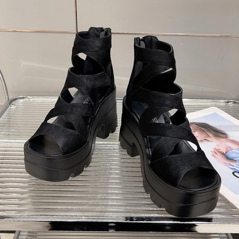 Fashion Women's Sandals 2026New Platform Sandals Ankle Strap Design Sandals Suede Casual High-heeled Sandal Summer Women Wedge Sandalias