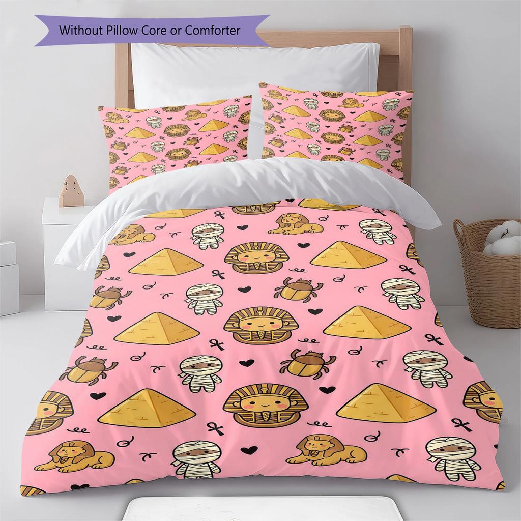 Rosa Cartoon-Kunstmuster Bettwäsche, Steppbett-Set Bettbezug Kissenbezug Zuhause Geburtstagsgeschenk (1 Bettbezug + 2 Kissenbezüge, ohne Füllung)