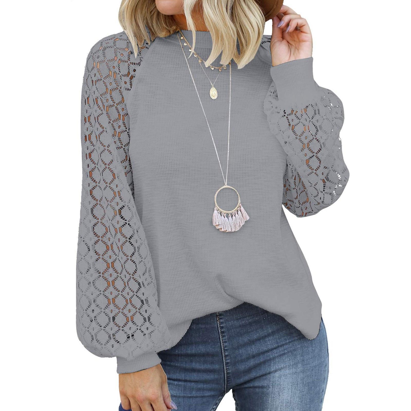 

Осенне-зимний женский свитер с круглым вырезом и длинными рукавами, кружевной шов, свободные топы XL серый
