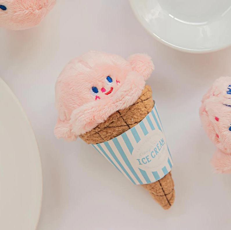 Cute Ice-Cream Shape Plush Dog Chew Toy with Interactive Smell Slow Food Search & Vocal Hidden Treat Features