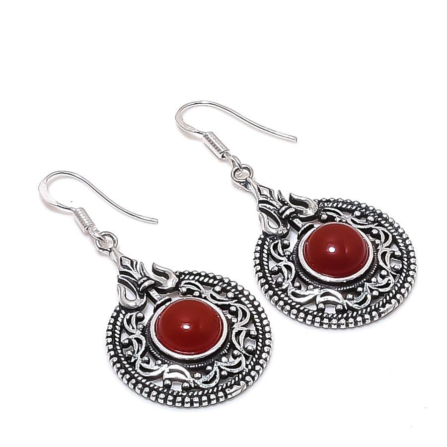 Натуральный сердолик Серебряные серьги 925 пробы 2,01  AE-11923