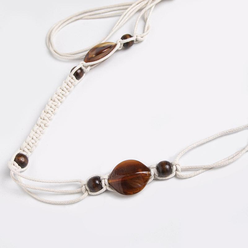 Bohemian Belt, Ethnic Style Belt, Woven Belt, Wooden Bead Thin Belt, Casual Vacation Style Waist Rope, Women's Belt