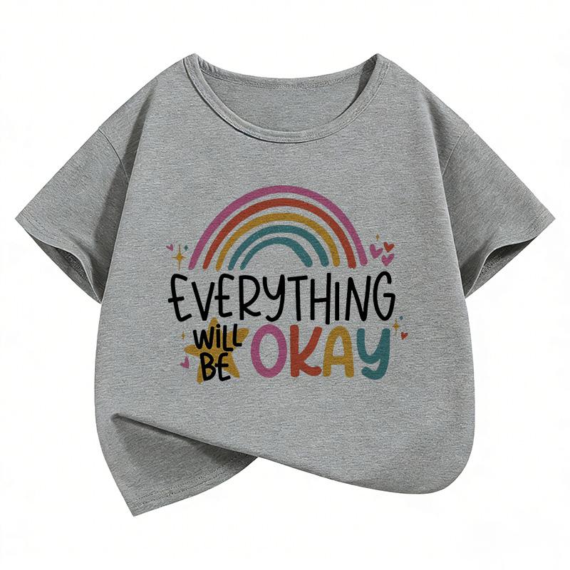 Everything Will Be Ok Rainbow Design Print T Shirts Sweet Kids Childrens Tshirt Boys Girls Summer Spring Casual Top Tee Shirt
