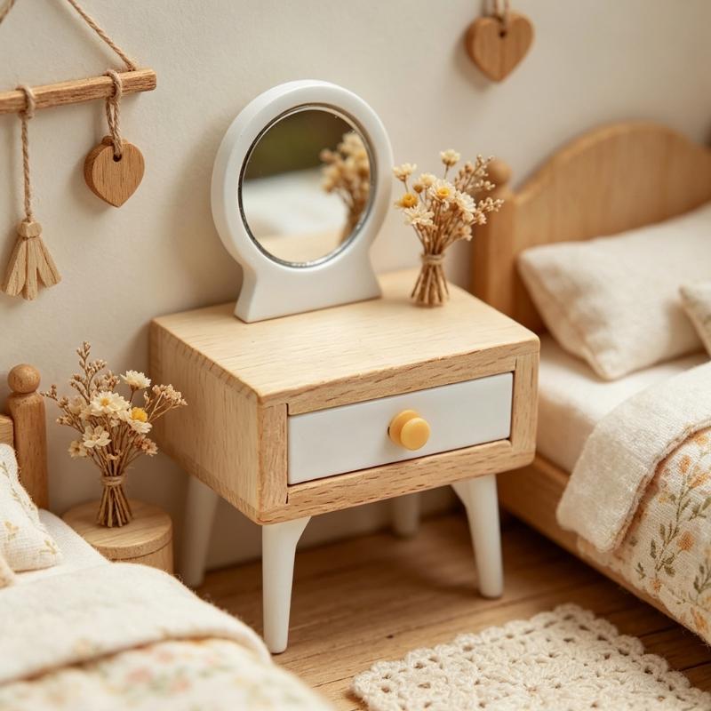 1:12 Scale Miniature Wooden Doll House Bedroom Furniture Model Figurine For Realistic Scene Setting Display Decoration