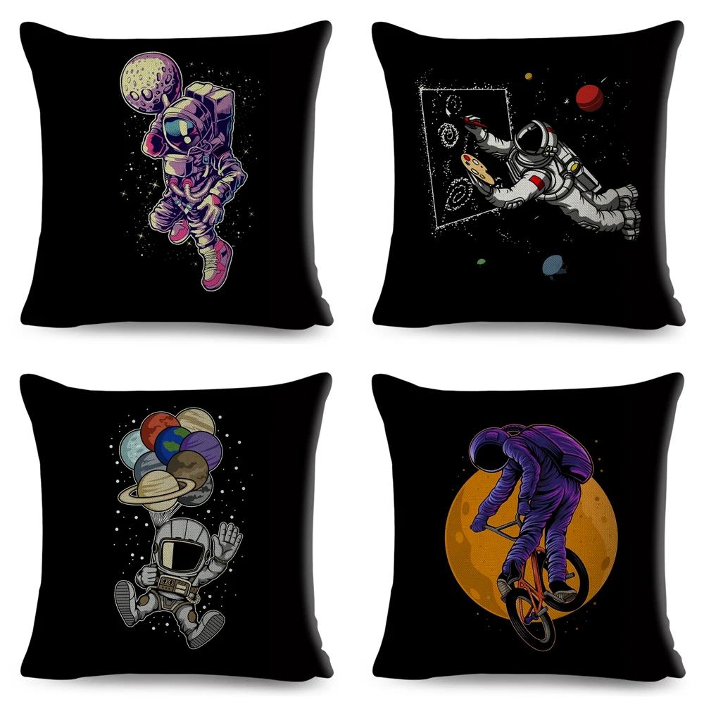 Cartoon Astronaut Sports Cushion Sofa Home Decoration Kids Room Planet Music Pillowcase