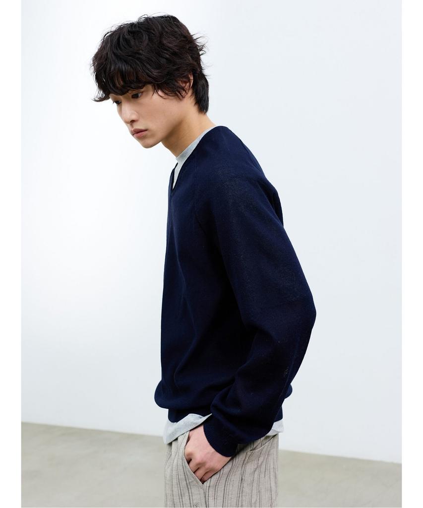 Saendeusaundeu (Unisex) Sheer V-Neck Sweater Navy