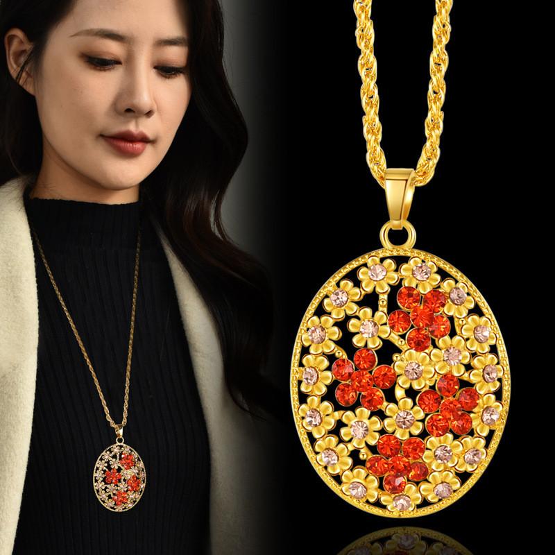 Elegant Crystal Long Pendant Necklace For Women Featuring Unique Floral Design