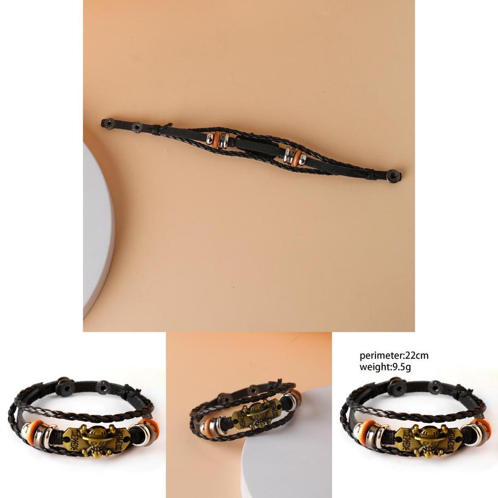 One Piece Skull Pirate Emblem Leather Handmade Alloy Wristband For Parties And Gifts
