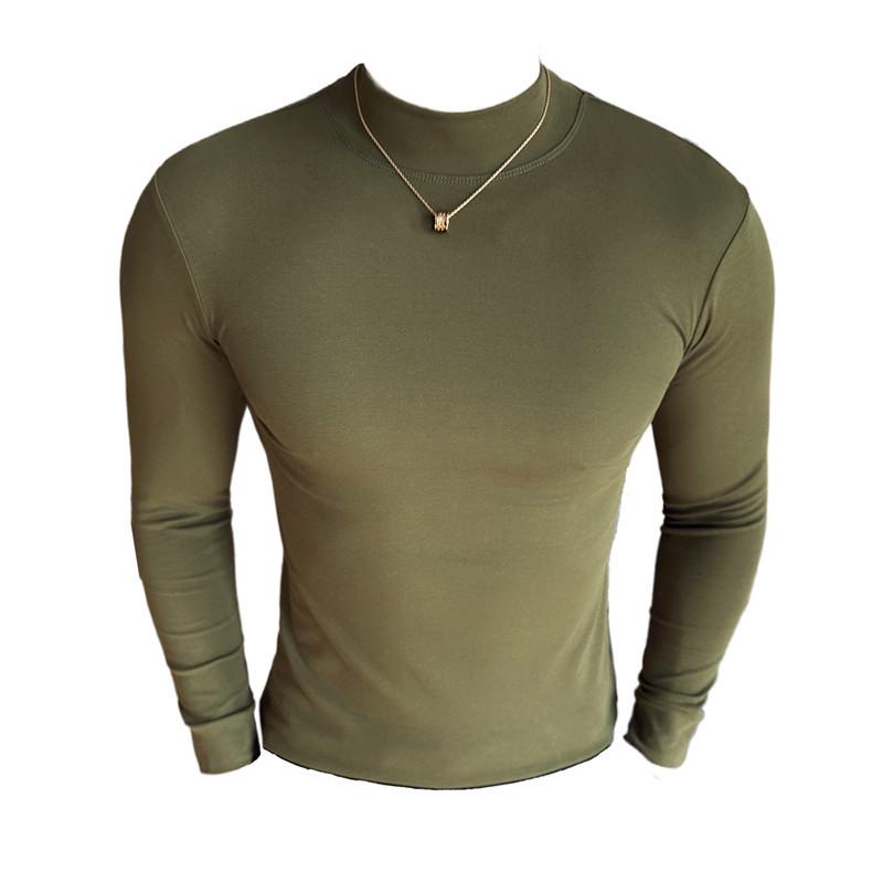 Men's Autumn Solid Color Slim Fit Semi-High Neck Long Sleeve T-Shirt