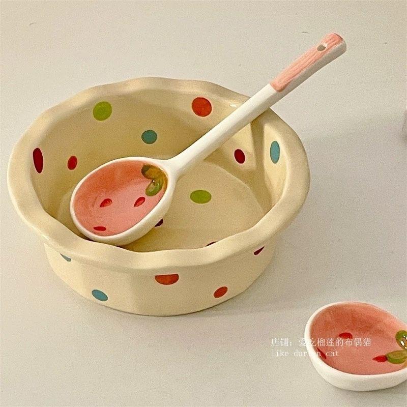 6-Inch lace pet food bowl dog cat polka dot ceramic bowl practical water bowl hot sale