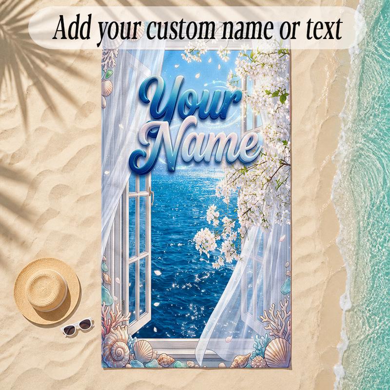Mermaid Theme Soft Beach Towel Personalized Custom Name Text Towel Portable for Beach Pool Travel