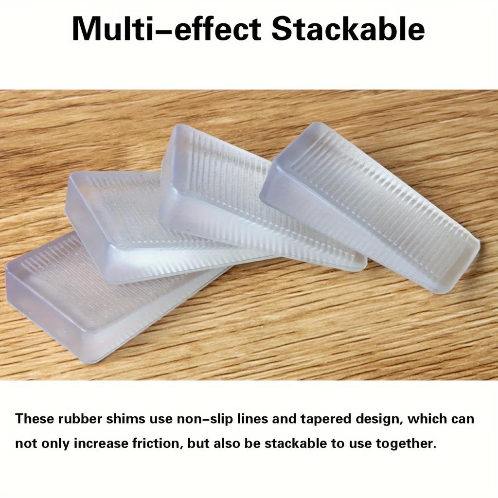 4 Stück transparente Gummi-Keilkeile - Kunststoff-Möbelnivellierer für unebene Oberflächen, mattes Finish, zuschneidbare harte Tischpolster