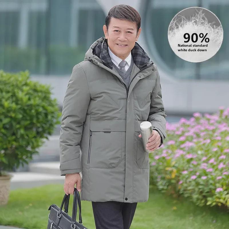 Men's 2024 Winter Hooded Down Jacket - Medium Length, Thick, and Warm for Middle-aged and Elderly