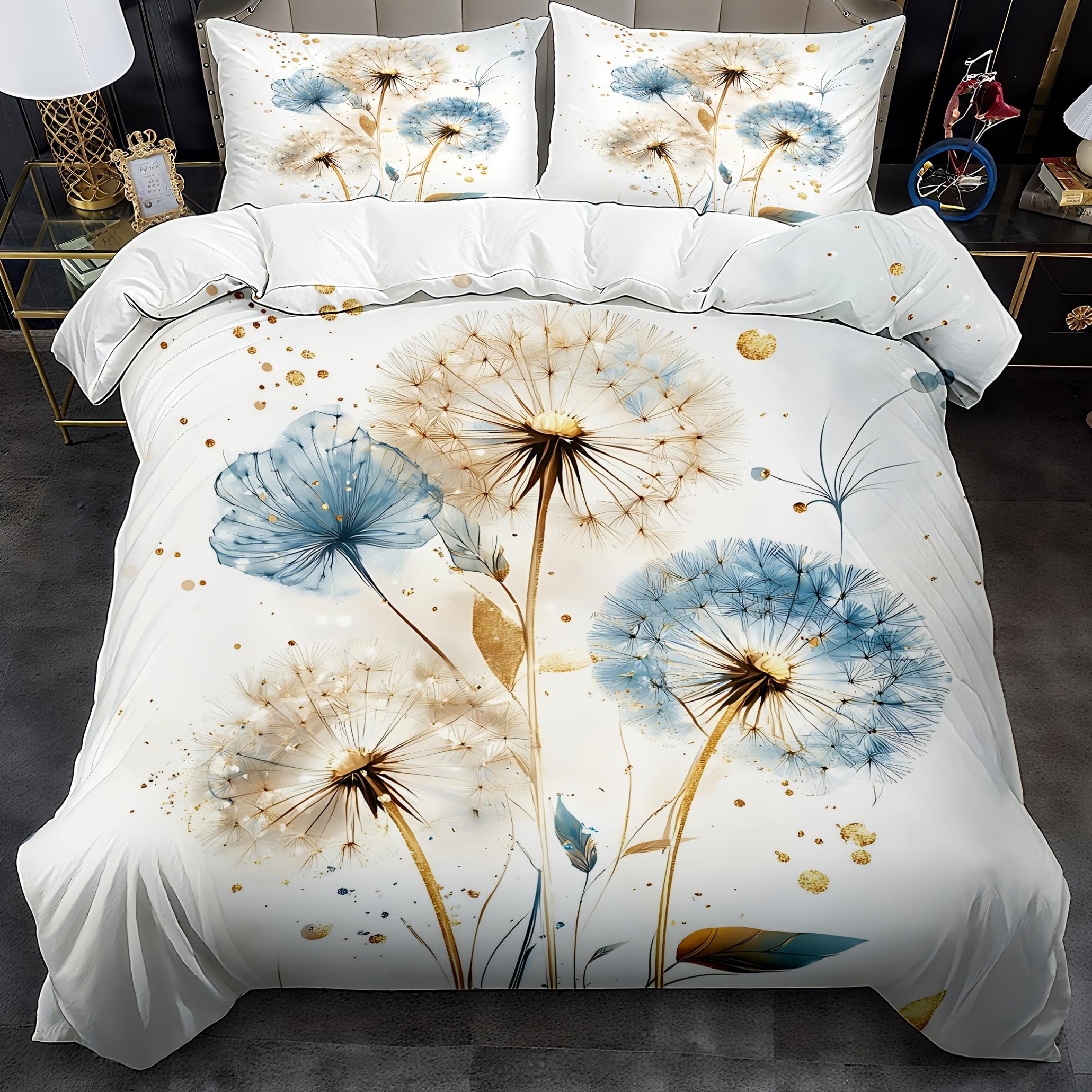 

Comforter 3Pcs Golden Foil Dandelion (1 + 2 S No Insert) Golden And Blue Dandelion Pattern 3D Comforter (quilt)-EU Single(135*200cm)3pcs