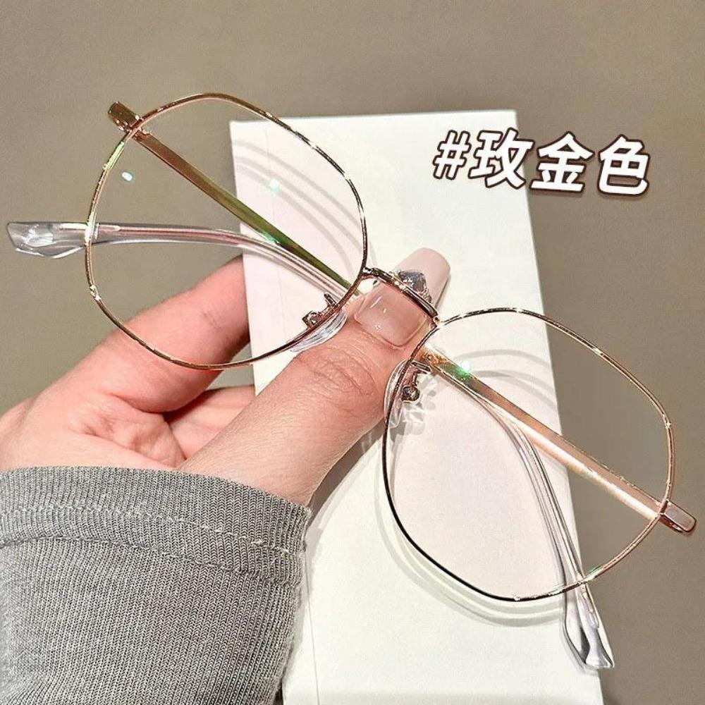 0 To -600 Polygonal Large Frame Myopia Glasses Metal Framed Business Flat Glasses  Myopia Computer Glasses
