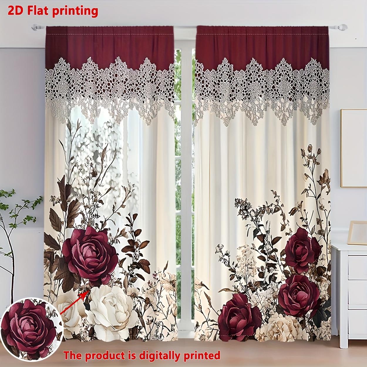 2-Piece Set of Vintage Rose Floral Print Victorian Style Curtains, Featuring Pocket Rod Installation 60×150cm(23.6×59in)