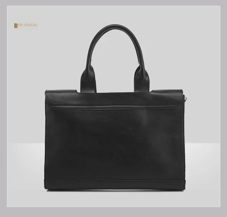 Koreańska Męska Torba Kurierska Retro Business - Skóra Crazy Horse na Ramię i do Ręki, Teczka Podróżna