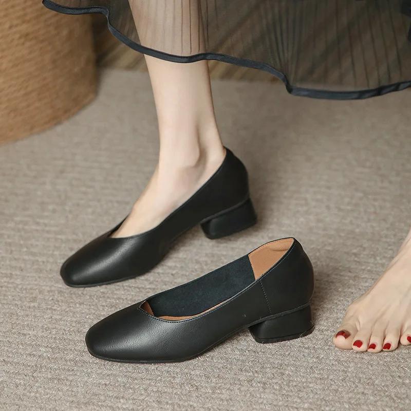 

Женские элегантные лаконичные черные туфли-лодочки с квадратным носком и высоким каблуком 4 см, женские неглубокие ретро Мэри Джейн, удобные милые лоферы, обувь Лолиты 40 чёрный