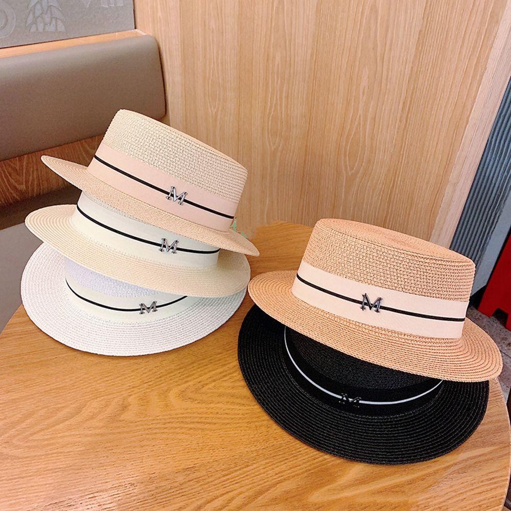 Caps Outdoor Sun Hats Big Brim Letter M Women Straw Hats British Beach Caps Summer Sunscreen Hats