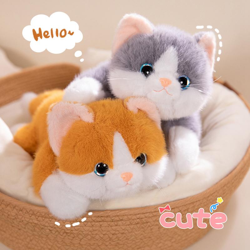 40~65Cm Lying Cat Kitten Plush Toy Stuffed Yellow Grey Orange Black Cow Mixed Colors Cats Fluffy Plushie Friend Gift
