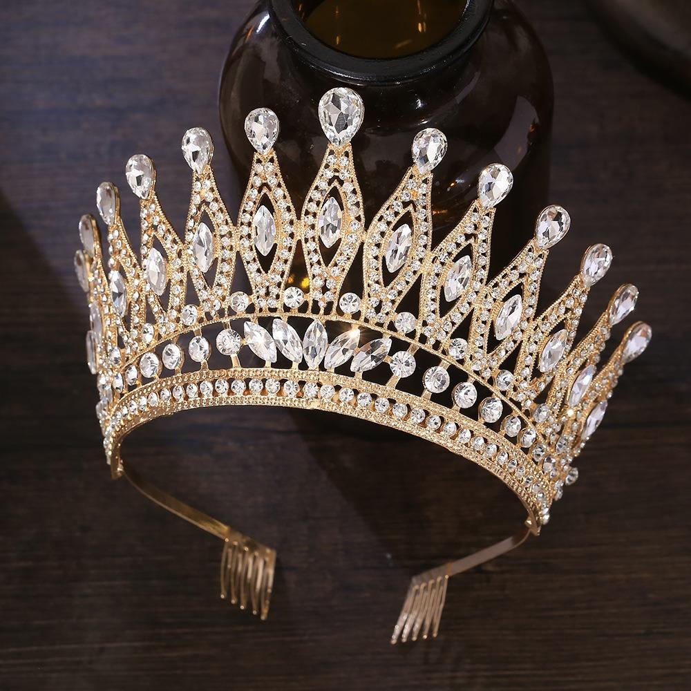Baroque Queen Crystal Crowns With Comb Bride Headdress Luxury Crystal Princess Crown