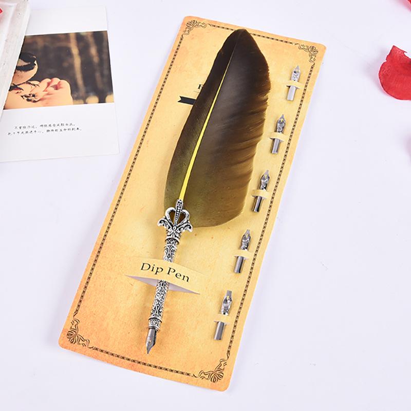 Creative Retro Turkey Quill Flower Body Round Body Dipping Pen Fire Paint Set Teachers' Day Gift