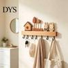No Drill Key Hook Wooden Holder with 6 Hooks, Decorative Entryway Organizer Natural Wood Coat Rack Rack, Easy Wall Mount Installation Hanger for Home