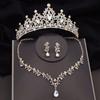 Barock Silberfarben Brautschmuck-Sets Krone Ohrringe Halsband Halskette Set für Frauen Hochzeitskleid Tiaras Brautschmuck-Set