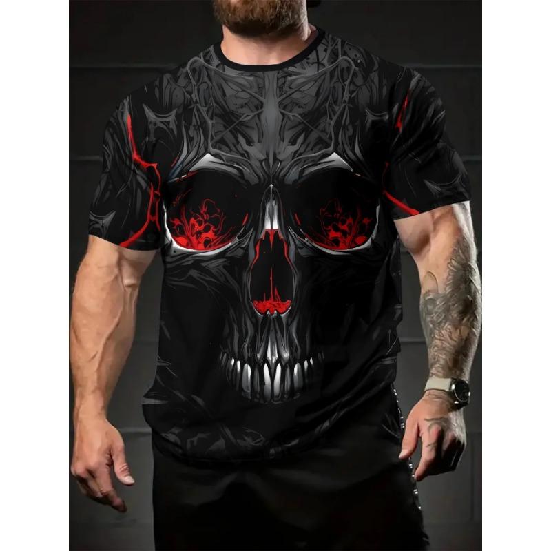 Men's Short Sleeve Tee 3D Skull Print Tops Crew Neck T-Shirts Summer Oversized T-Shirt Hip Hop T-Shirts
