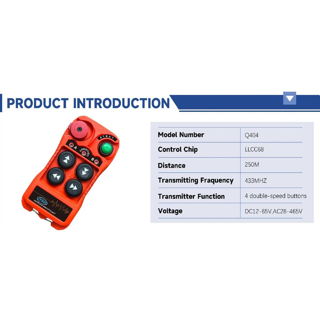 Nuovo Q404 4 Pulsanti Doppia Velocità Industriale Radio Wireless Telecomando per Gru interruttori argani Paranco binario Controller Gru