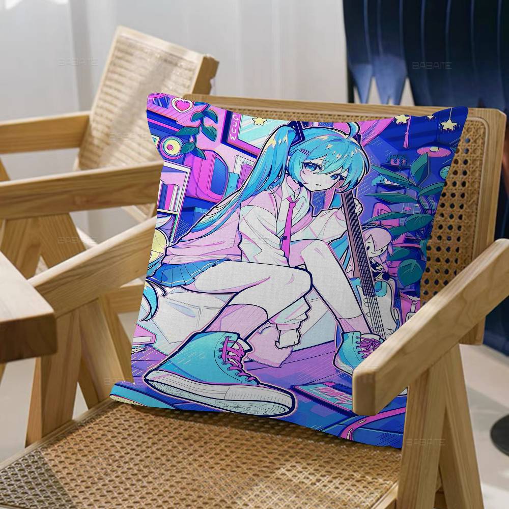 H-Hatsunes Role Anime M-Miku Pillow Cover Sofa Cushion Cover Home Room Decoration Children Gift 12x12Inch