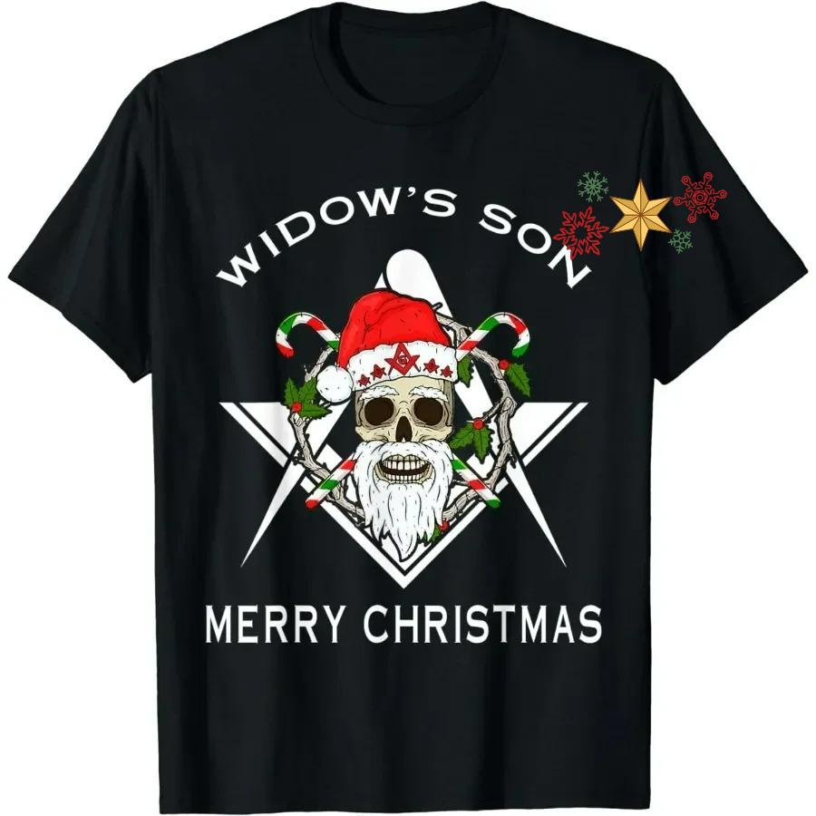 Merry Christmas Masonic Widows Son Mason Xmas Gift TShirt 100 Cotton ONeck Short Sleeve Casual Unisexs Tshirt Size S3XL
