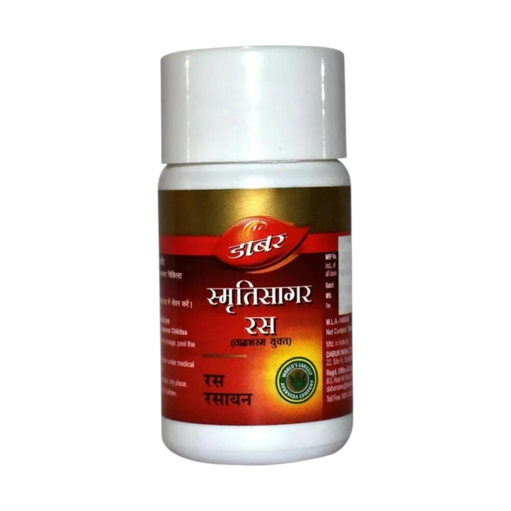 Dabur Smritisagar Ras Tabletten zur Unterstützung des Gedächtnisses, für Gehirnwohlbefinden & Nervenpflege | 40 Tabletten Kräuterergänzung