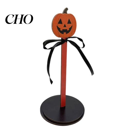 Wooden Kitchen Roll Stand Halloween Paper Towel Holder, Ghost/Pumpkin/Witch's Hat/Bat Decor, Country Style Home Accents Durable Wood Standing Reel for