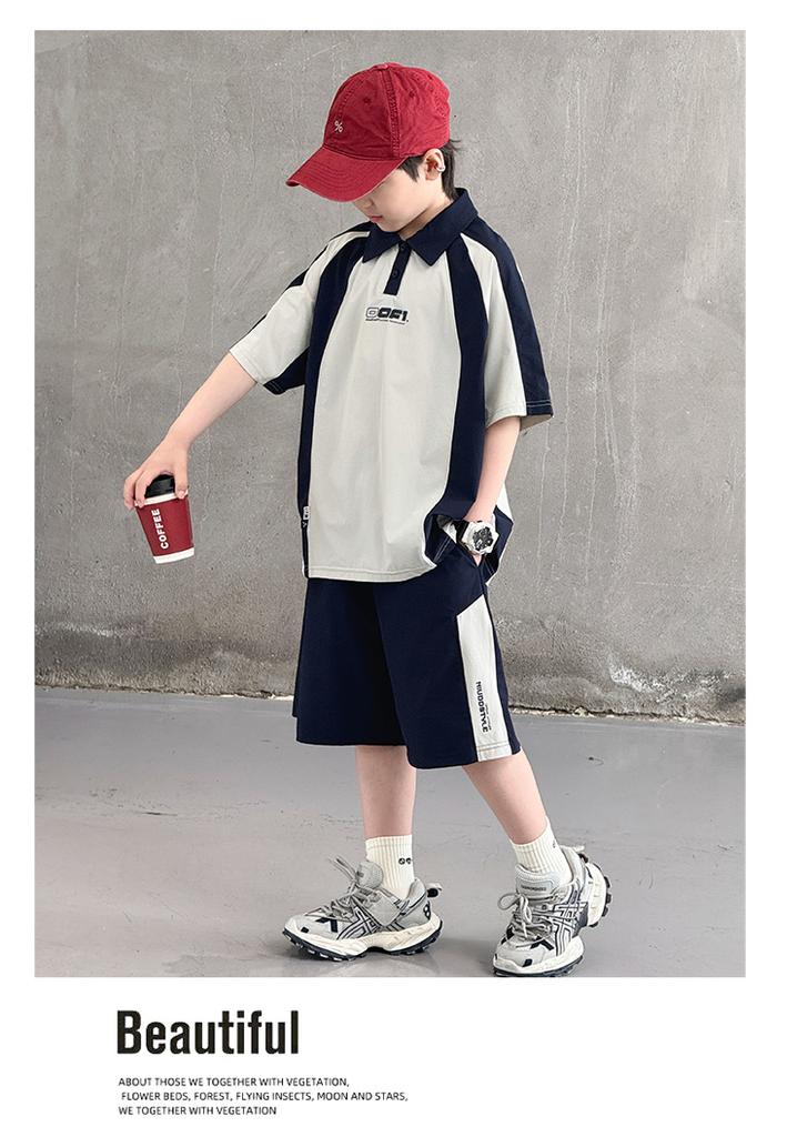 Children's Summer Casual Polo Shirt Two-Piece Set