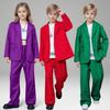 Kids Purple Blazer Suit Set Girls 2Pcs Oversized Blazer & Wide Leg Pants Streetwear Hip Hop Dance Performance Outfit for Stage Show Party