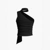 European and American one shoulder slanted shoulder ribbon scarf pleated vest