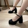 Fashion Women's New Autumn Coarse Heel Single Shoes Round Head Shallow Mouth Suede Thick Sole Anti-slip Wear-resistant High Heels