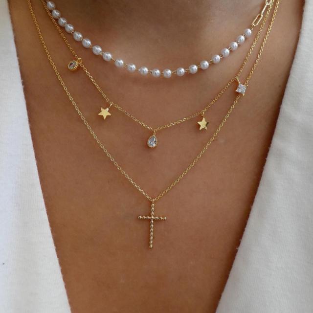 Multilayer Trend Elegant Jewelry Long Snake Chain Crystal Star Pendant Necklace Unquie Women Necklace N0308