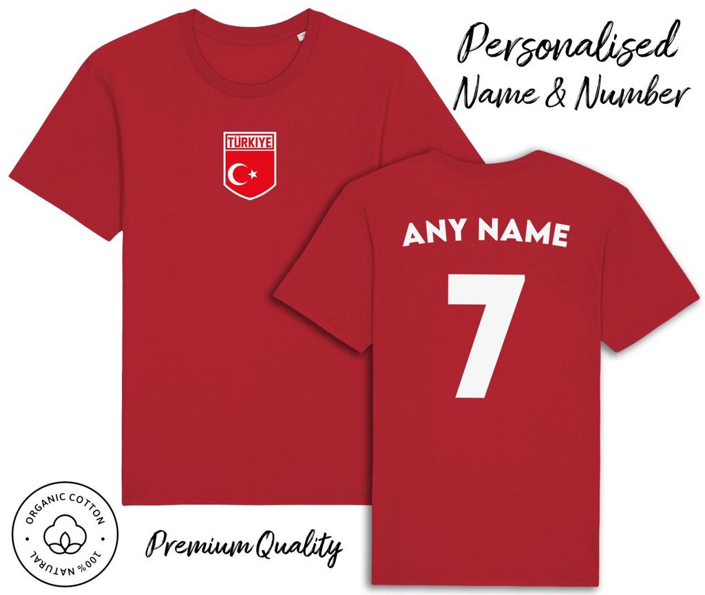 Turkey Flag T-Shirt Mens Womens Tees Top 2024 Personalised Name and No Adult Baby, Football Euro