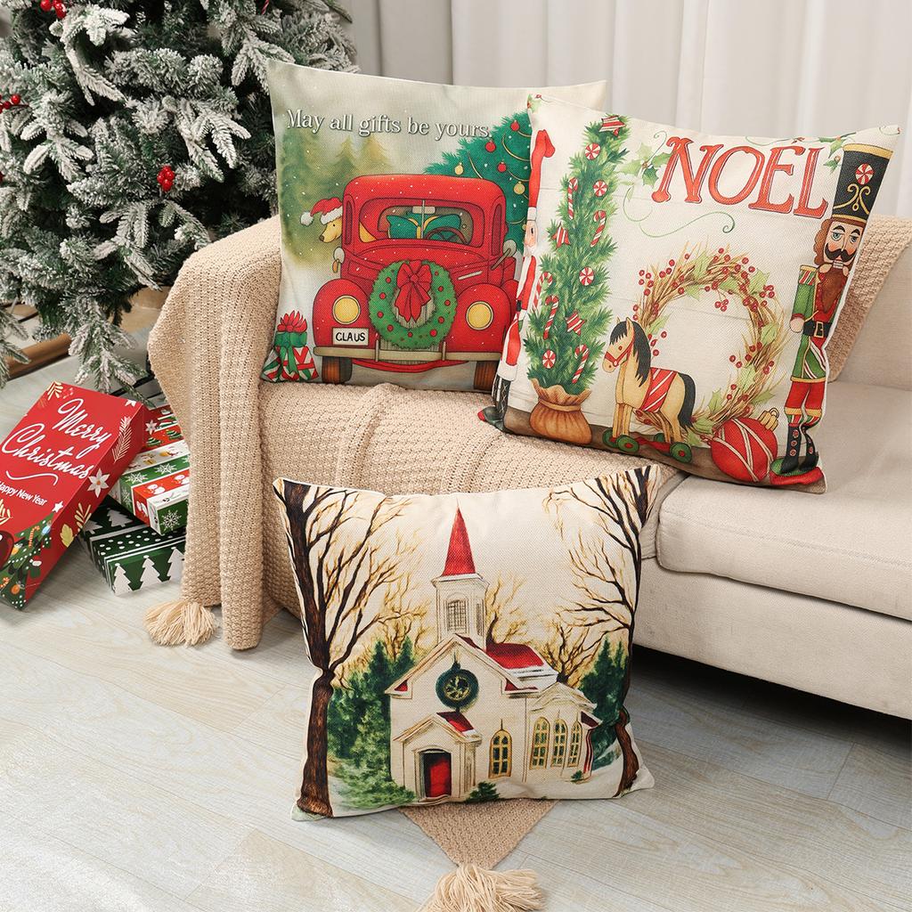 4pcs Christmas Pillow Covers Linen Pillowcases Navidad Xmas Throw Pillow Covers For Home Sofa Couch Christmas Decorations 2025