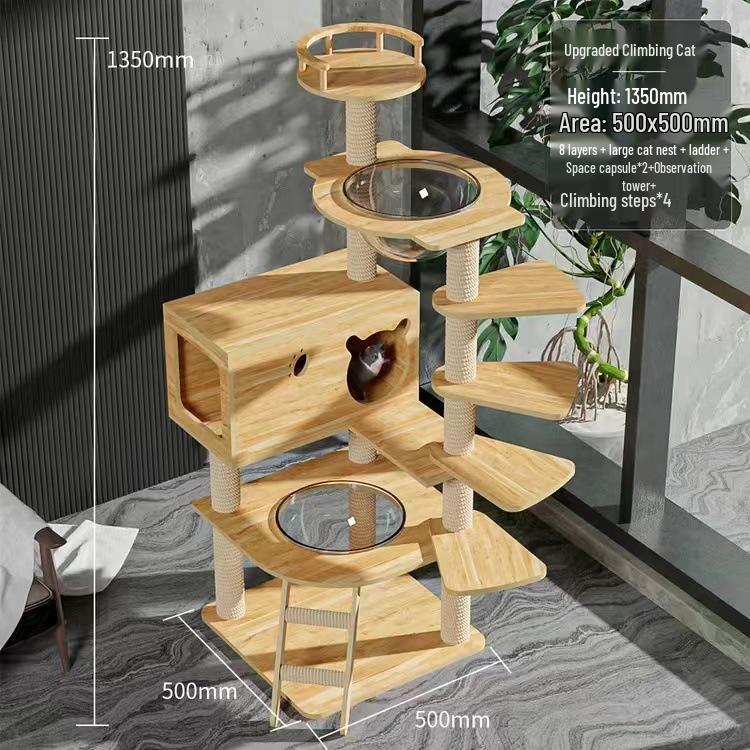 Sisal Cat Tree with Multi-Layer Platforms, Bed, and Space Capsule - Space-Saving Climbing Frame