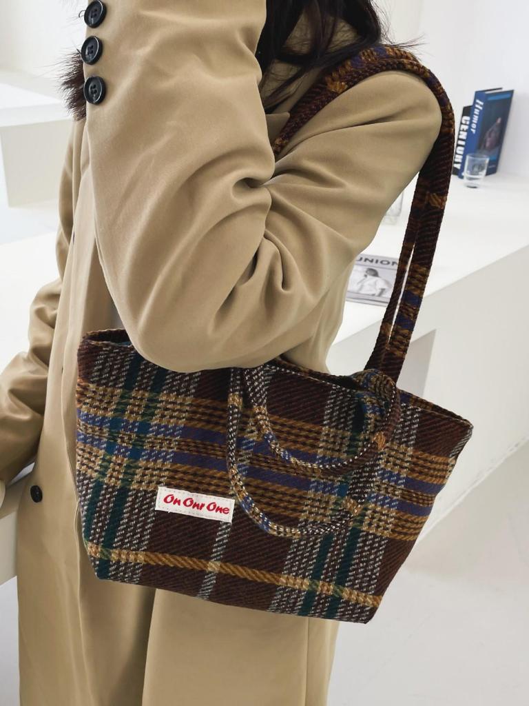 Herbst/Winter Handtasche mit großem Fassungsvermögen im Karomuster - Vielseitige Tragetasche für Damen und Studentinnen im koreanischen/japanischen Stil