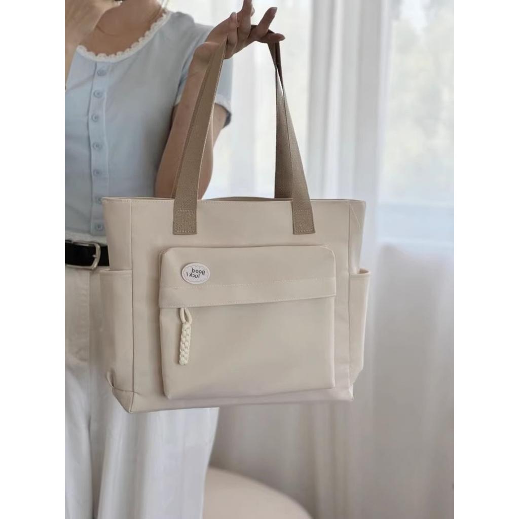 Original Design Japanese Knot Commuter Thick Nylon Tote Bag Casual Art Student Simple One Shoulder Handbag