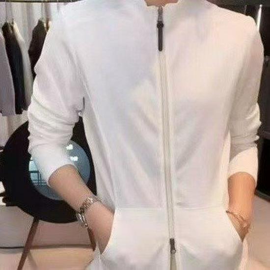

2026 Early Spring Stylish Stand Collar Double Zipper Solid Color Slimming Casual Top 4XL (For 135-145 kg) белый