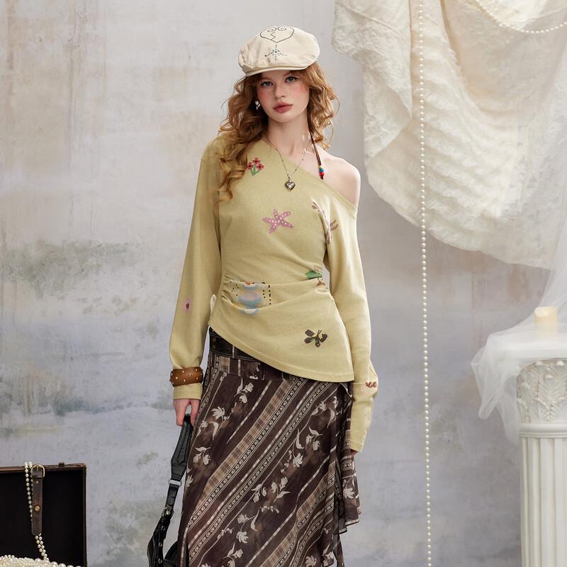 unifree Retro Mosaic Print Beaded T-Shirt Set