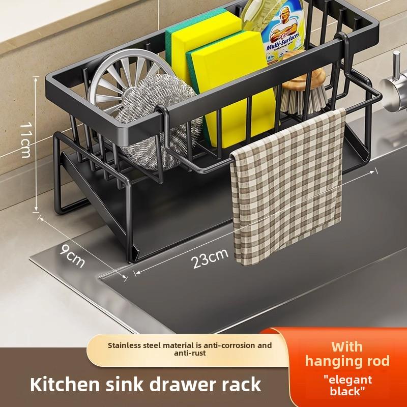 Punch-Free Kitchen Sink Rack: Drain, Rag, & Spice Organizer