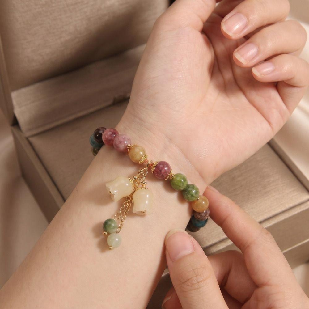 Elastic Rope Orchid Flower Bracelet Floral Women Bangle Trendy Colorful Beads Bracelet Summer
