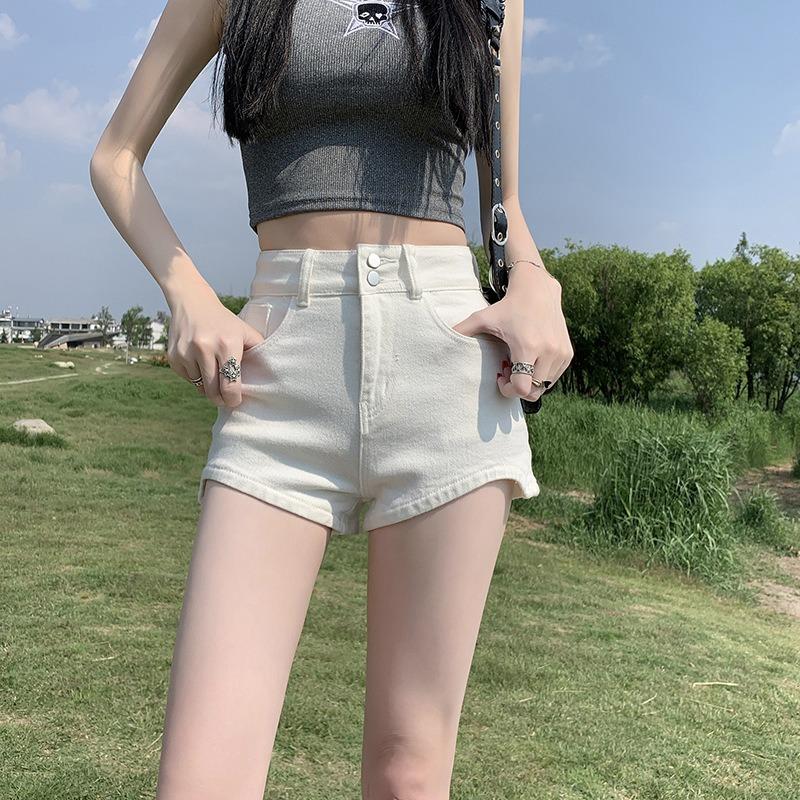 White Denim Shorts Women's Summer New Wear High Waist and Thin Tight Spice Girl Word Super Short Hot Pants